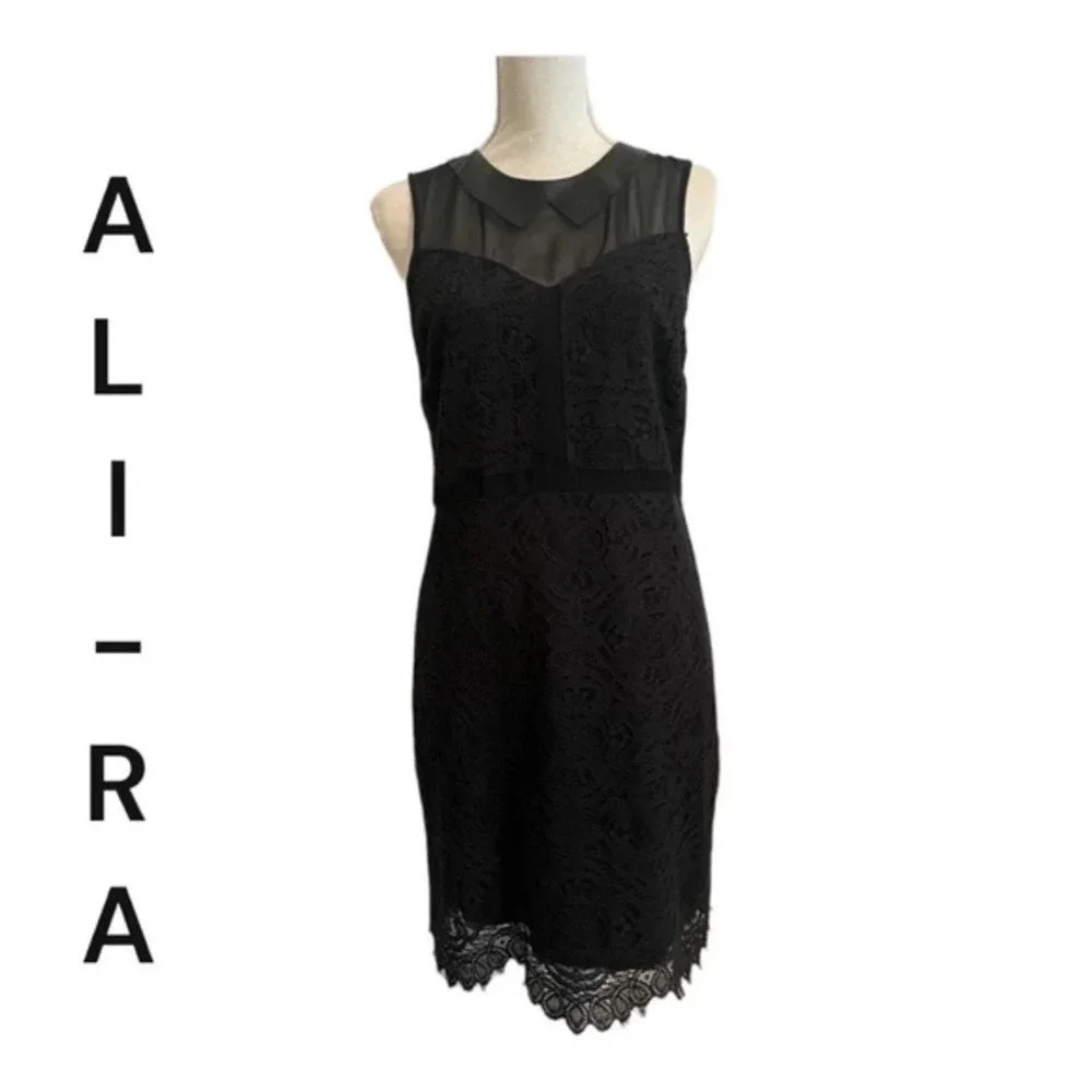 Ali Ra Silk‎ Lace with Leather Collar Black Dress